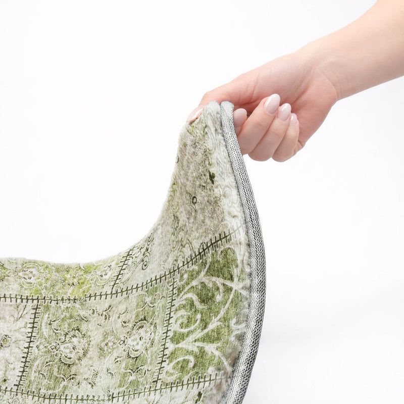 8' X 10' Green And Gray Floral Shag Washable Area Rug With UV Protection