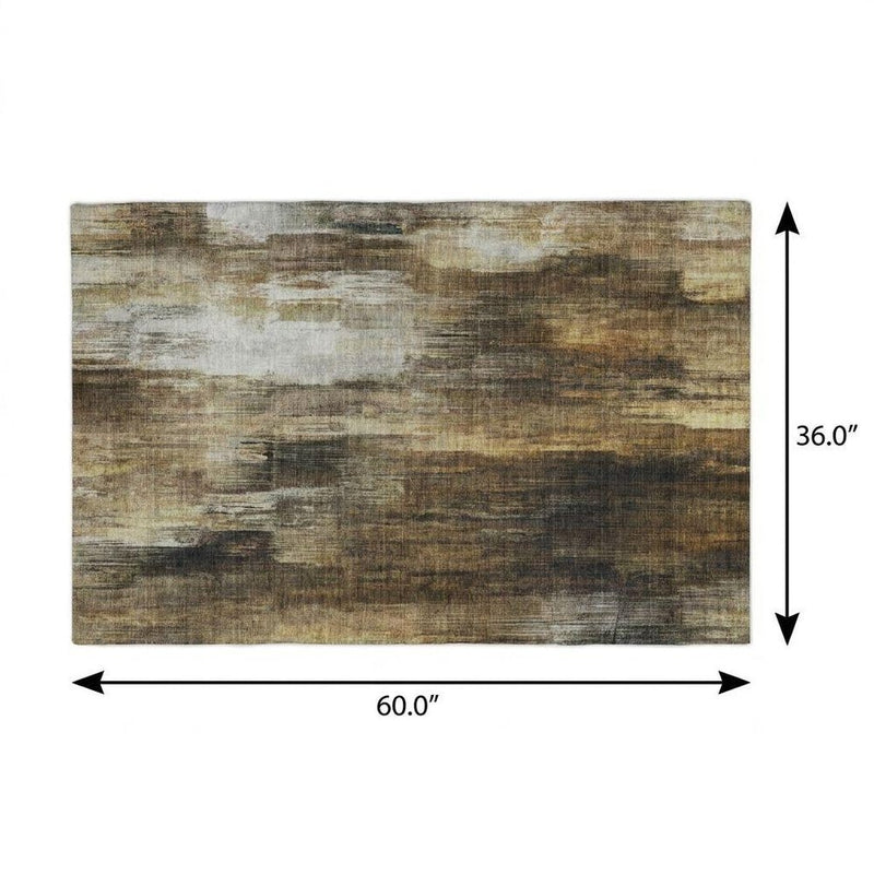 3' X 5' Chocolate And Brown Abstract Shag Washable Area Rug With UV Protection