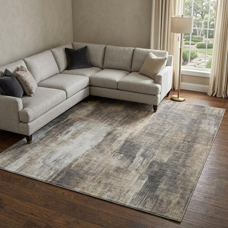 10' X 14' Taupe And Beige Abstract Shag Washable Area Rug With UV Protection