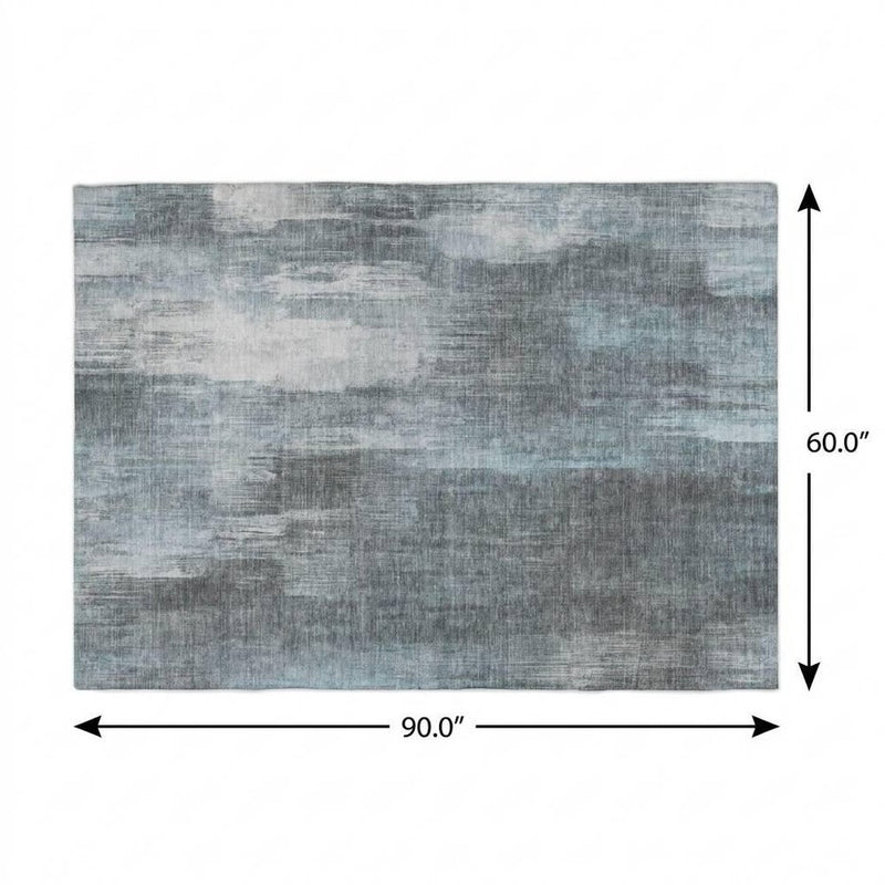 5' X 8' Teal And Ivory Abstract Shag Washable Area Rug With UV Protection
