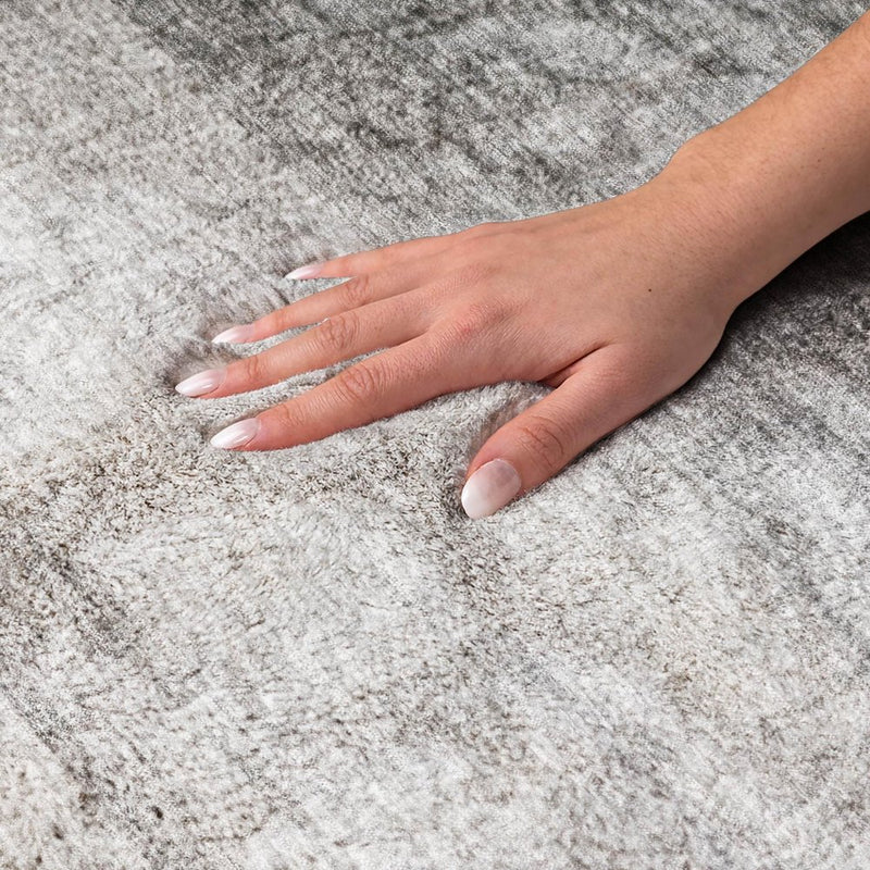 8' X 10' Gray And Silver Geometric Shag Washable Area Rug With UV Protection