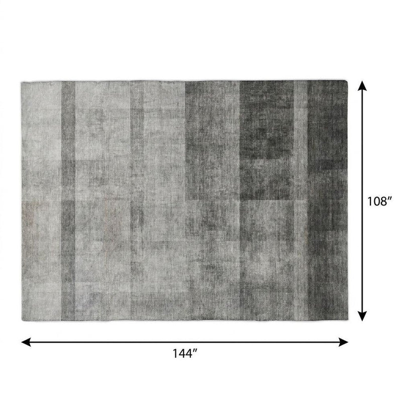 9' X 12' Gray And Silver Geometric Shag Washable Area Rug With UV Protection