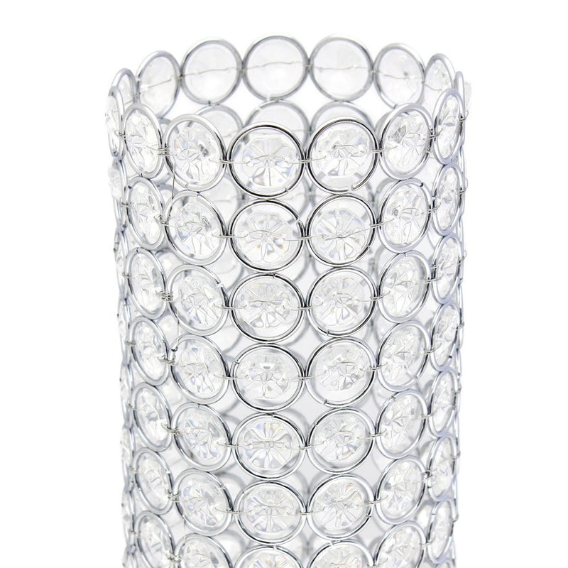 11" Clear And Silver Crystal And Metal Cylinder Table Vase With Faux Crystals