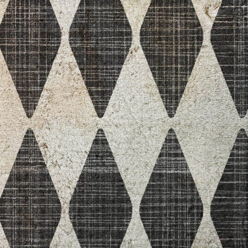 10' X 14' Black And Ivory Geometric Shag Washable Area Rug With UV Protection