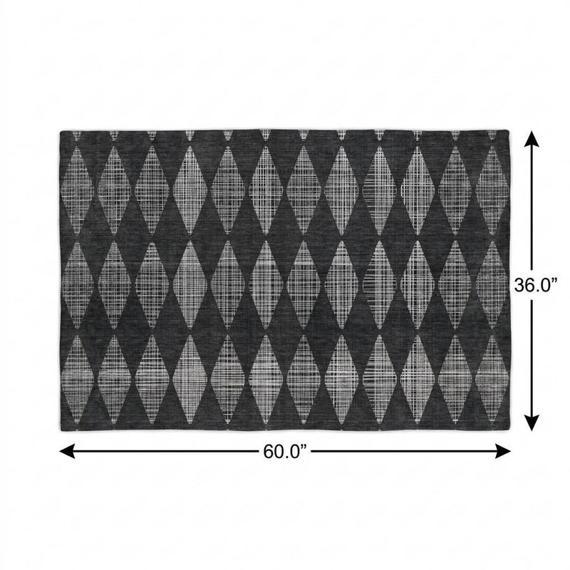3' X 5' Charcoal And Gray Geometric Shag Washable Area Rug With UV Protection