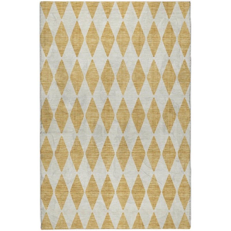 8' X 10' Gold And Ivory Geometric Shag Washable Area Rug With UV Protection
