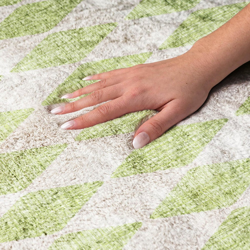 10' X 14' Lime Green And Ivory Geometric Shag Washable Area Rug With UV Protection