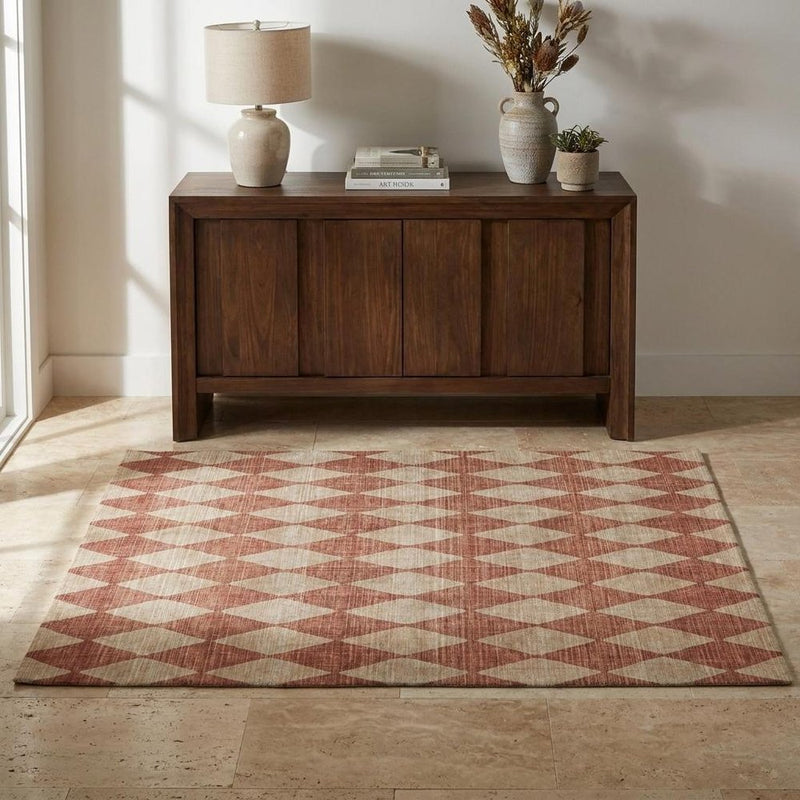3' X 5' Orange And Copper Geometric Shag Washable Area Rug With UV Protection
