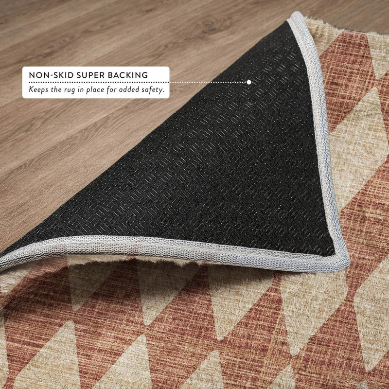 3' X 5' Orange And Copper Geometric Shag Washable Area Rug With UV Protection