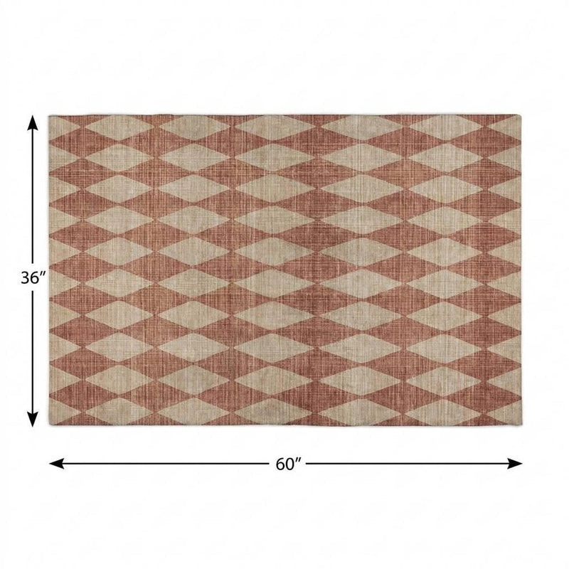 3' X 5' Orange And Copper Geometric Shag Washable Area Rug With UV Protection