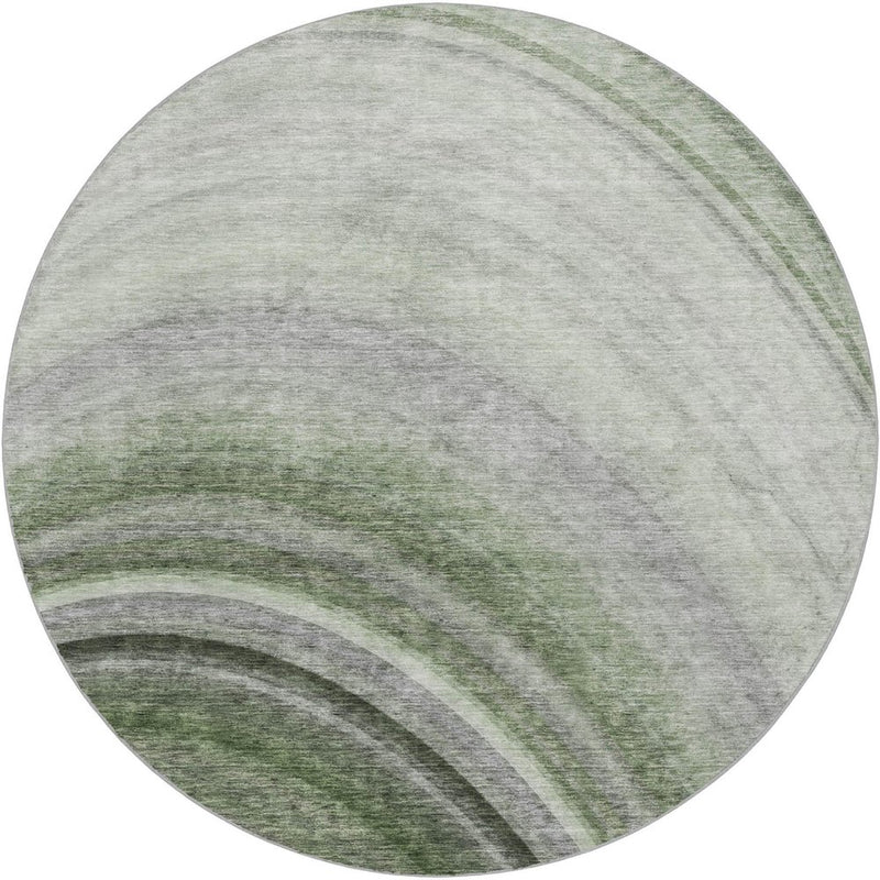 8' Green And Silver Abstract Shag Washable Round Rug With UV Protection