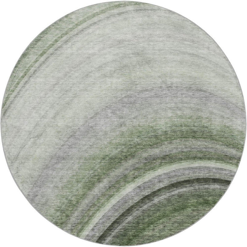 8' Green And Silver Abstract Shag Washable Round Rug With UV Protection