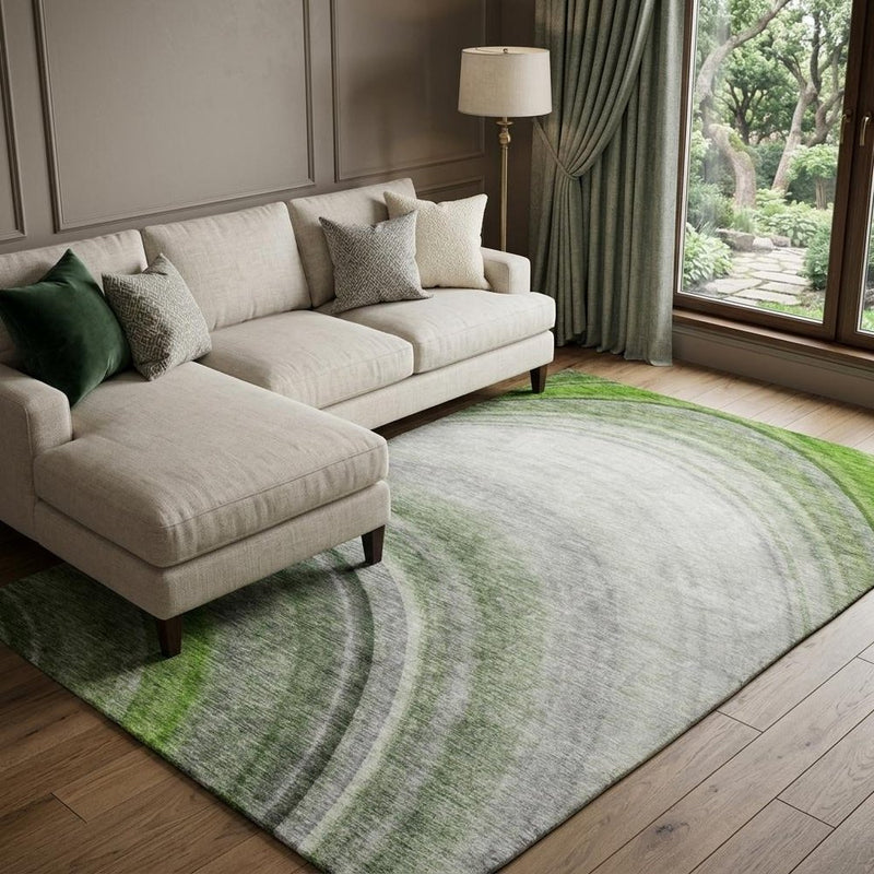 9' X 12' Green And Silver Abstract Shag Washable Area Rug With UV Protection