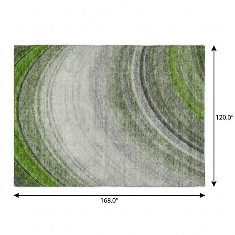 10' X 14' Green And Silver Abstract Shag Washable Area Rug With UV Protection
