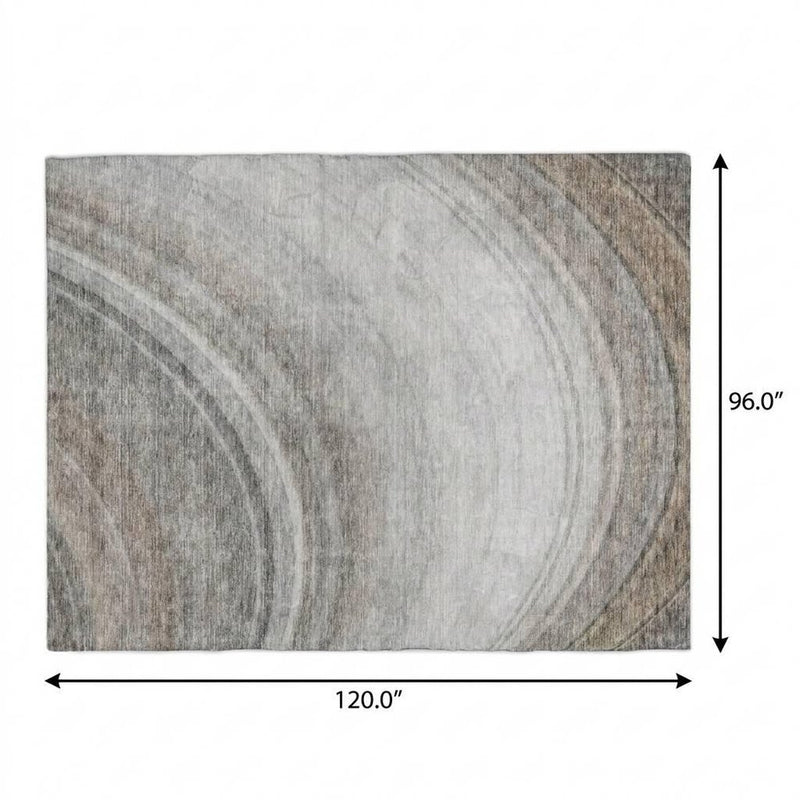 8' X 10' Gray And Silver Abstract Shag Washable Area Rug With UV Protection