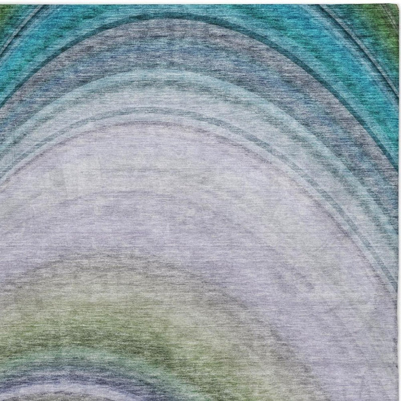 5' X 8' Teal And Green Abstract Shag Washable Area Rug With UV Protection