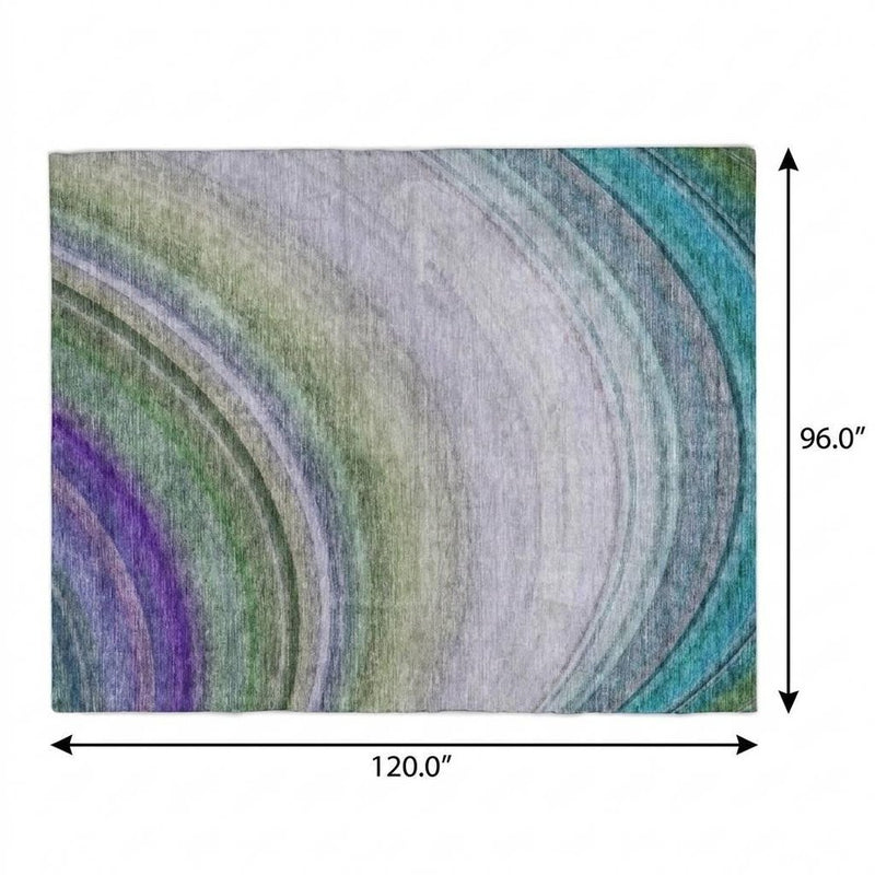8' X 10' Teal And Green Abstract Shag Washable Area Rug With UV Protection