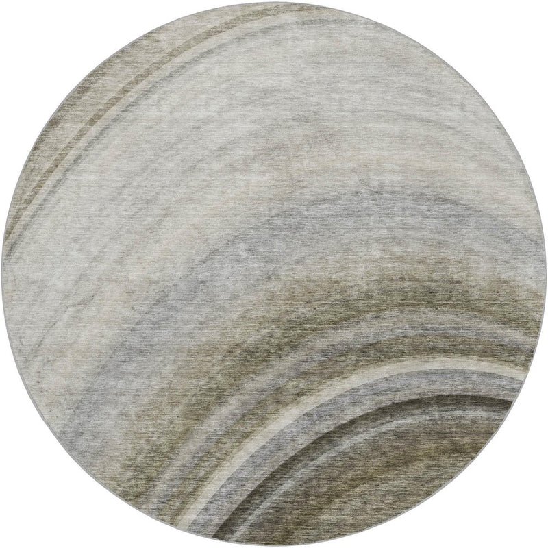 8' Taupe And Gray Abstract Shag Washable Round Rug With UV Protection