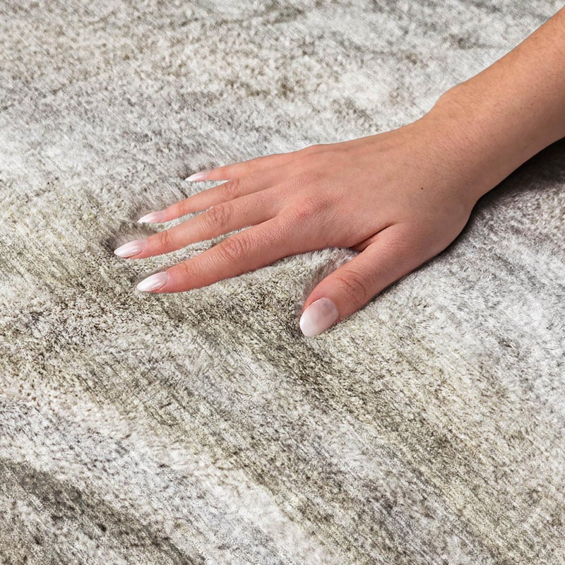 8' Taupe And Gray Abstract Shag Washable Round Rug With UV Protection