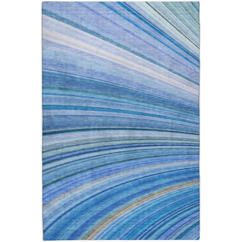 3' X 5' Blue And Denim Blue Striped Shag Washable Area Rug With UV Protection