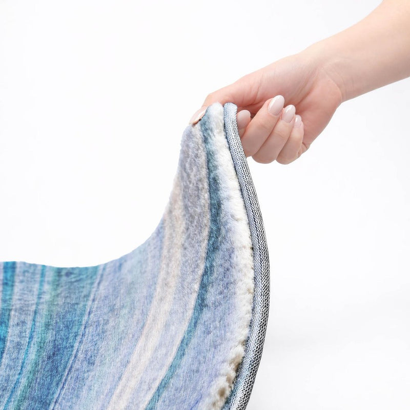 3' X 5' Blue And Denim Blue Striped Shag Washable Area Rug With UV Protection