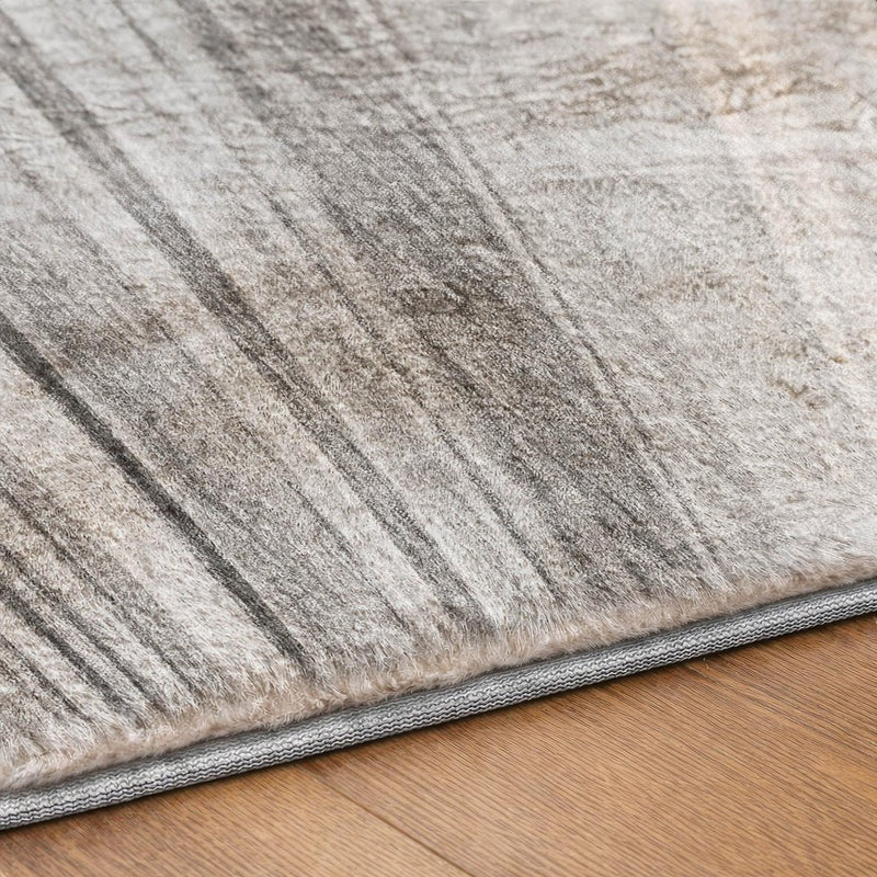 3' X 5' Gray And Silver Striped Shag Washable Area Rug With UV Protection