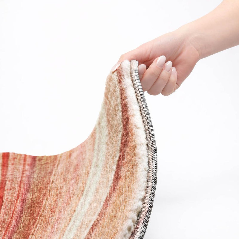 8' X 10' Terra Cotta And Salmon Striped Shag Washable Area Rug With UV Protection