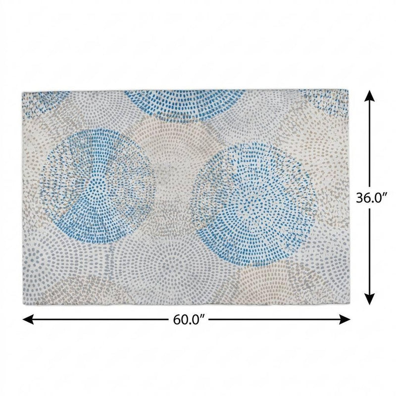 3' X 5' Ivory And Blue Polka Dot Shag Washable Area Rug With UV Protection