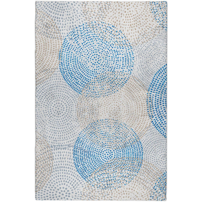10' X 14' Ivory And Blue Polka Dot Shag Washable Area Rug With UV Protection
