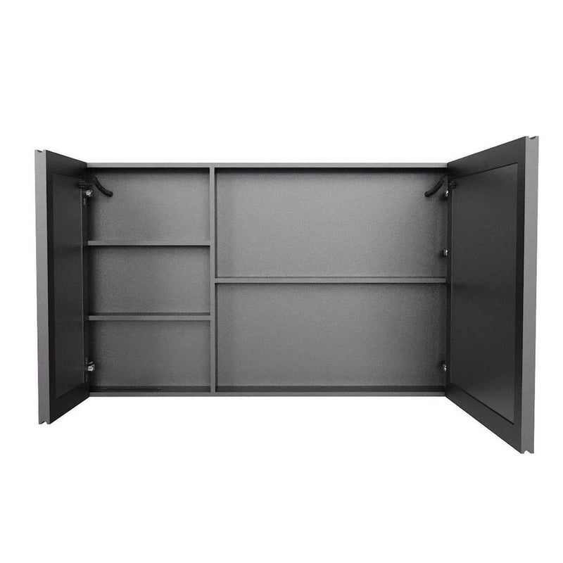 5" Black Glass Wall Mounted No Textural Detailing Double Door Medicine Cabinet