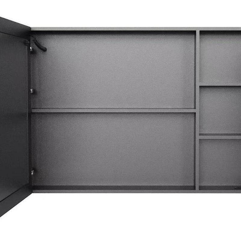 5" Black Glass Wall Mounted No Textural Detailing Double Door Medicine Cabinet