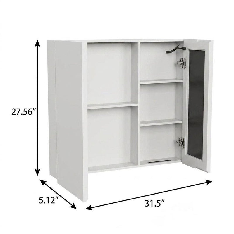 5" White Glass Wall Mounted No Textural Detailing Double Door Medicine Cabinet