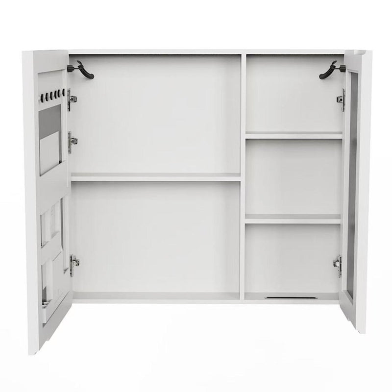 5" White Glass Wall Mounted No Textural Detailing Double Door Medicine Cabinet