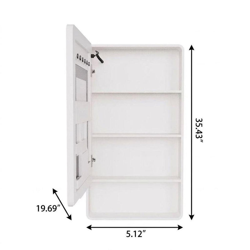 5" White Glass Wall Mounted No Textural Detailing Single Door Medicine Cabinet