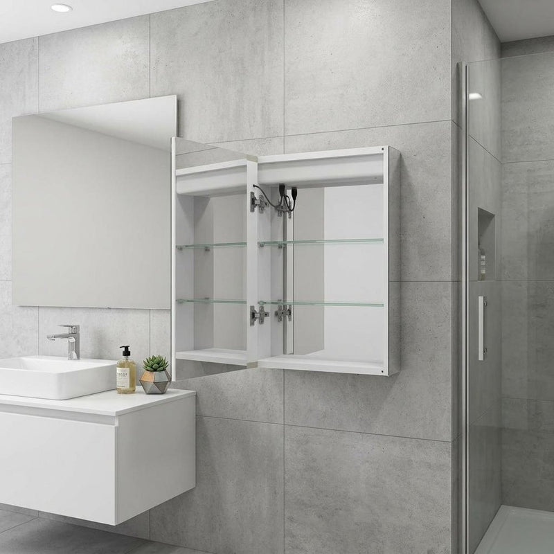 20" Silver Glass Wall Mounted No Textural Detailing Single Door Medicine Cabinet