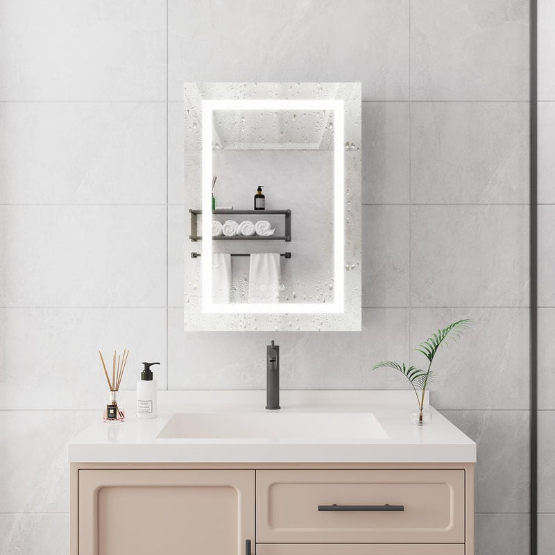 20" Silver Glass Wall Mounted No Textural Detailing Single Door Medicine Cabinet