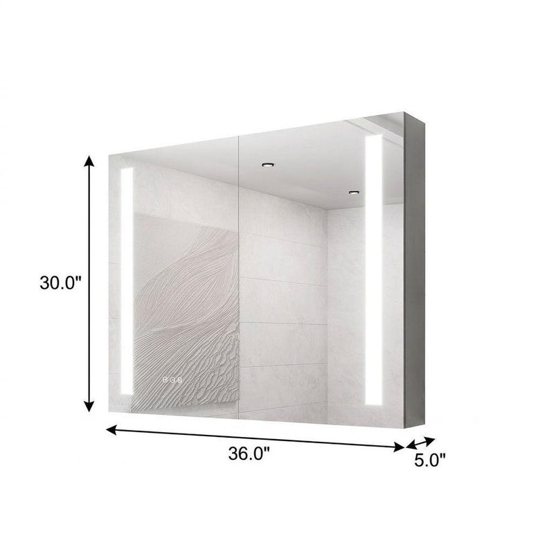36" Silver Glass Wall Mounted No Textural Detailing Double Door Medicine Cabinet