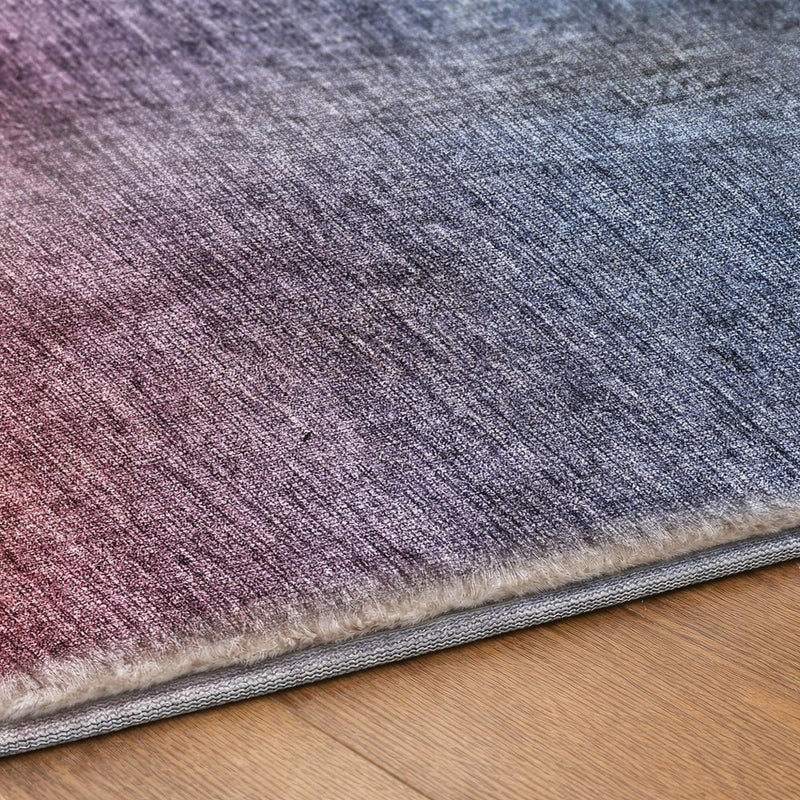 8' Navy Blue And Red Ombre Shag Washable Round Rug With UV Protection