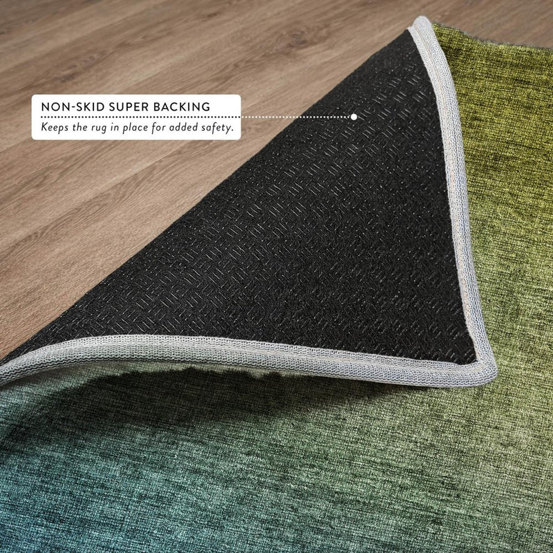 8' X 10' Olive Green And Blue Ombre Shag Washable Area Rug With UV Protection