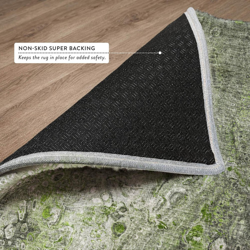 8' Green And Gray Abstract Shag Washable Round Rug With UV Protection