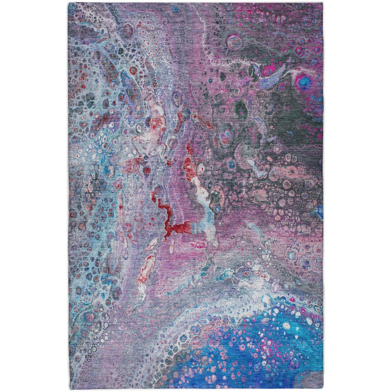 3' X 5' Blue And Sky Blue Abstract Shag Washable Area Rug With UV Protection