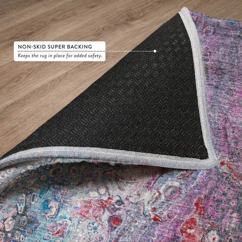 3' X 5' Blue And Sky Blue Abstract Shag Washable Area Rug With UV Protection