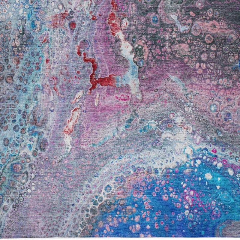 5' X 8' Blue And Sky Blue Abstract Shag Washable Area Rug With UV Protection