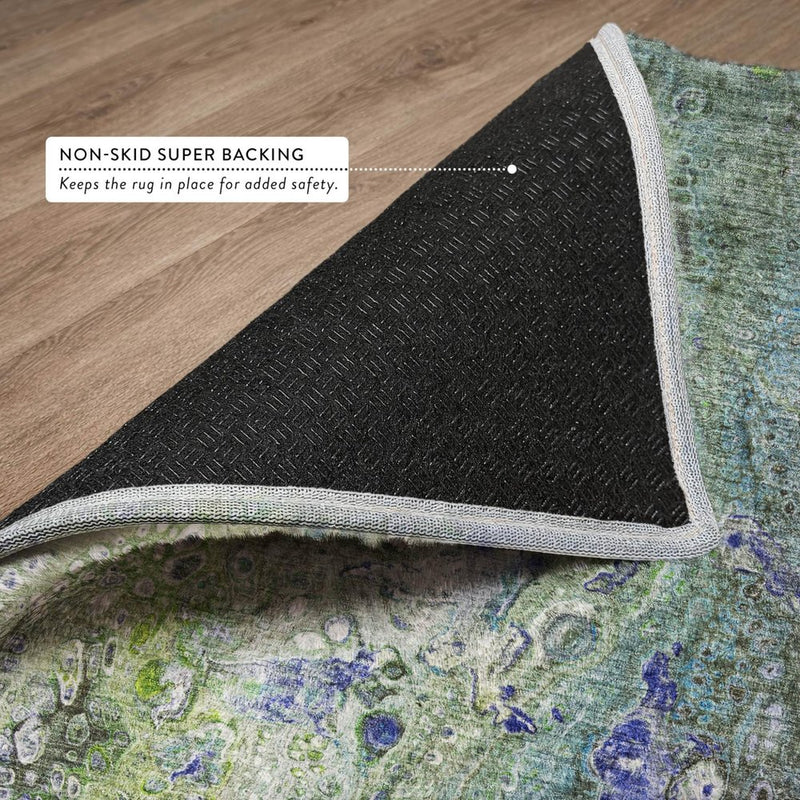 5' X 8' Green And Lime Green Abstract Shag Washable Area Rug With UV Protection