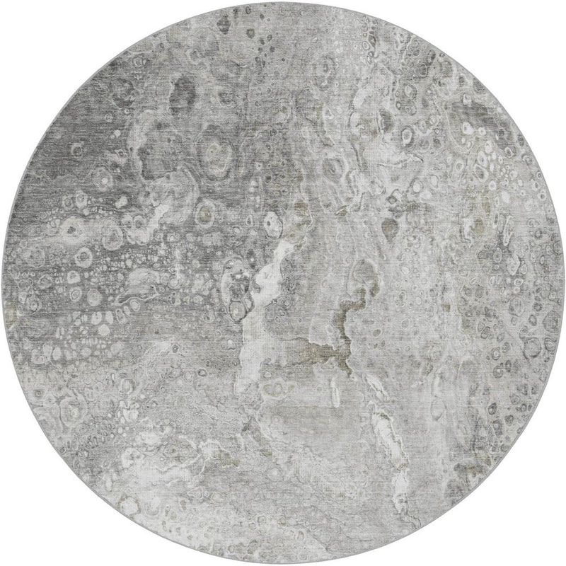 8' Silver And Gray Abstract Shag Washable Round Rug With UV Protection