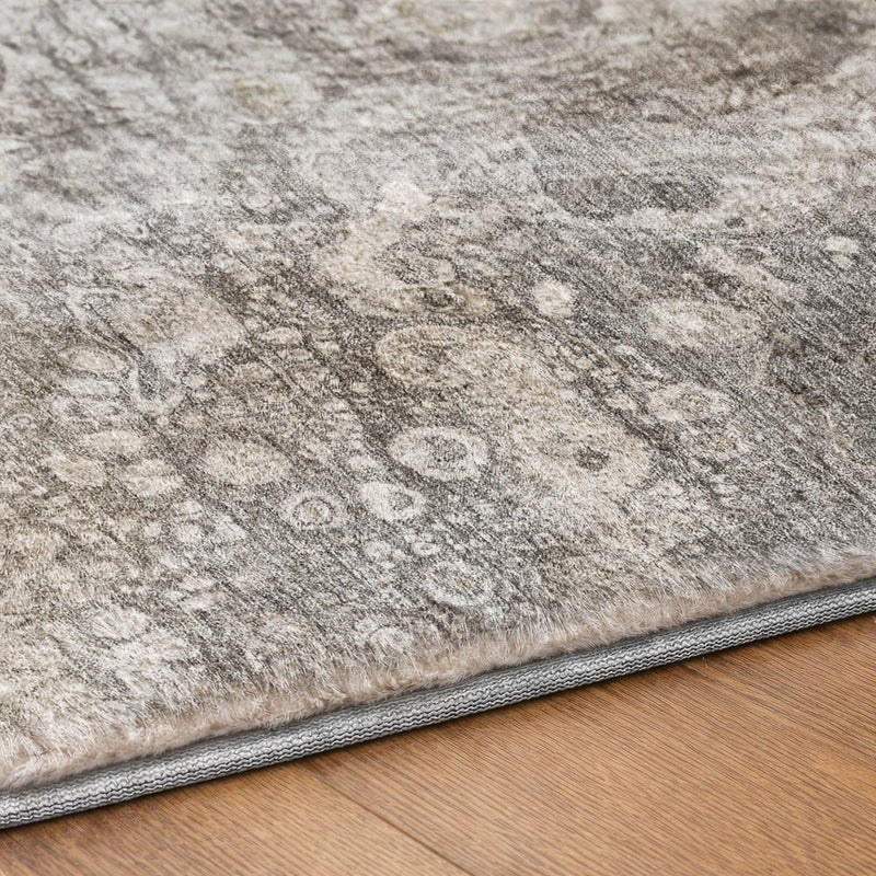 8' Silver And Gray Abstract Shag Washable Round Rug With UV Protection