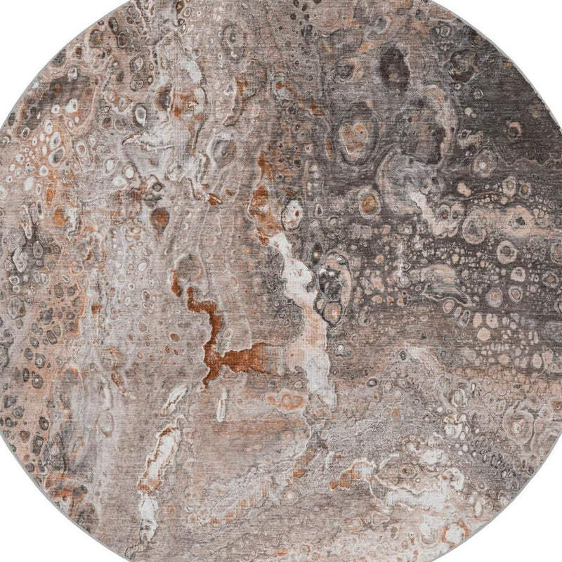 8' Terra Cotta And Copper Abstract Shag Washable Round Rug With UV Protection