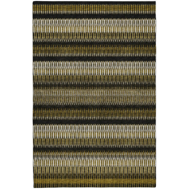 5' X 8' Brown And Ivory Striped Shag Washable Area Rug With UV Protection