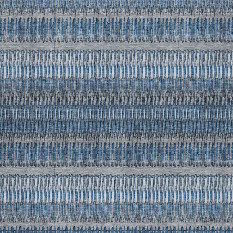 8' X 10' Blue And Denim Blue Striped Shag Washable Area Rug With UV Protection