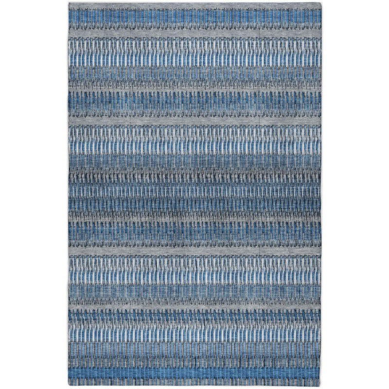 8' X 10' Blue And Denim Blue Striped Shag Washable Area Rug With UV Protection